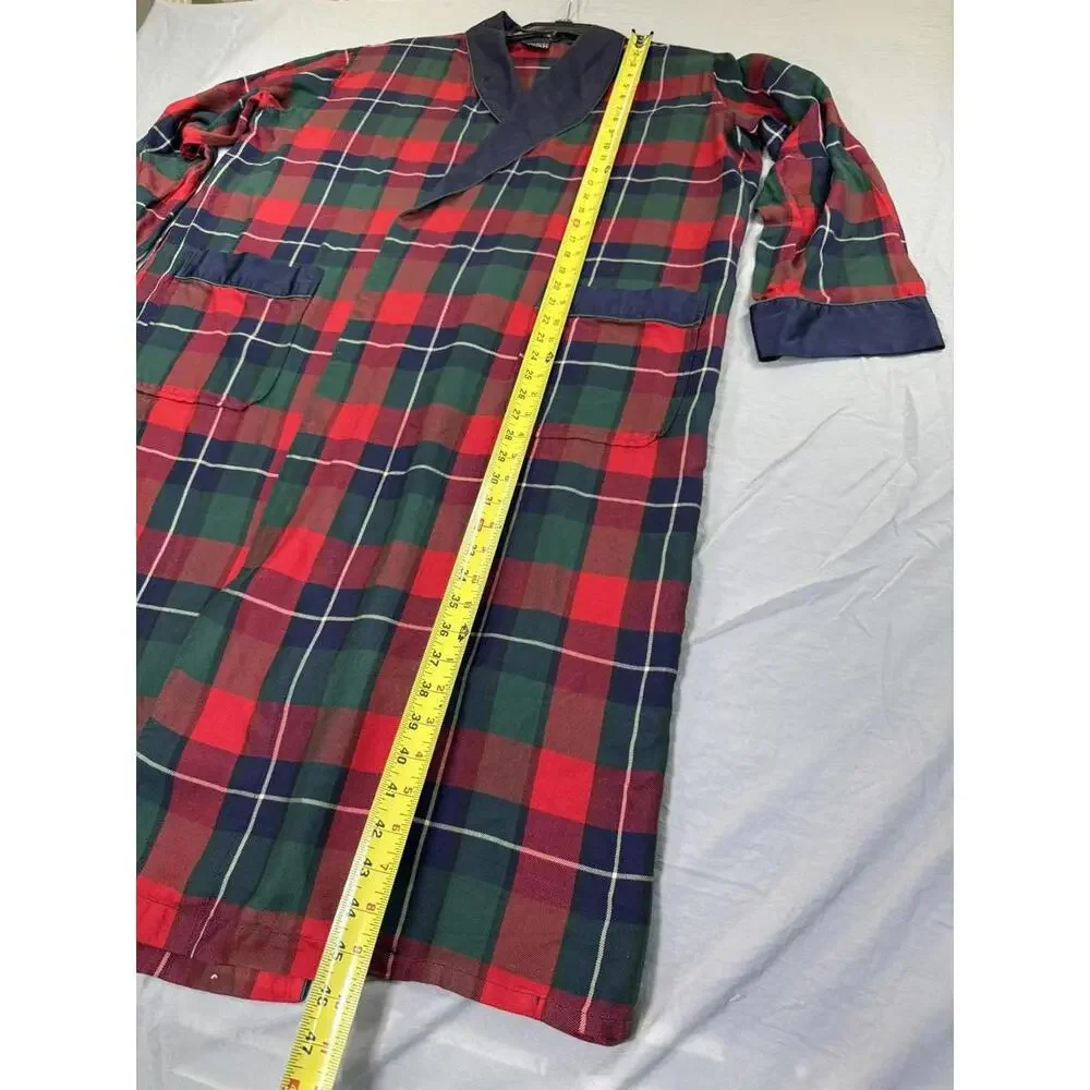 Vintage Charles Good Night Robe Mens XL Red Green Silk Plaid Tartan Lounge 90s‎